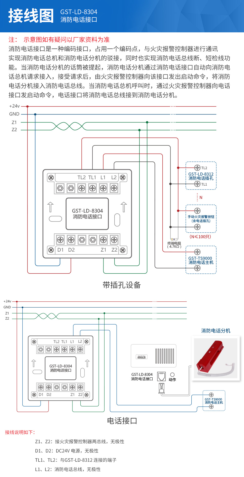 <a href=http://www.haiwan119.com target=_blank class=infotextkey>海灣</a>GST-LD-8304消防電話接口接線圖